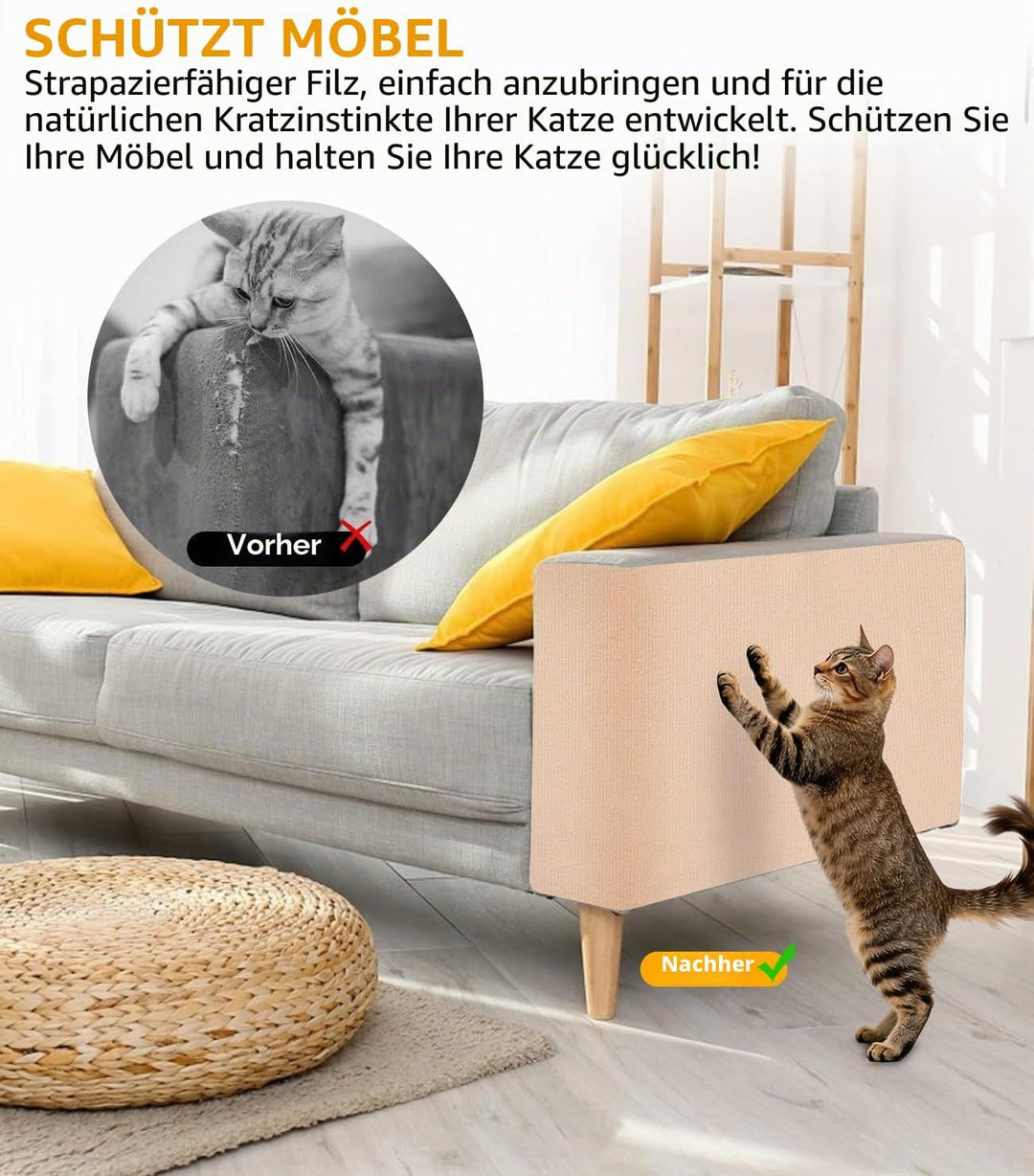 Selbstklebende Kratzschutzmatte für Sofa &amp; Wand, 40x300 cm kratzschutz Sofa Katze - Trimmbarer Schut