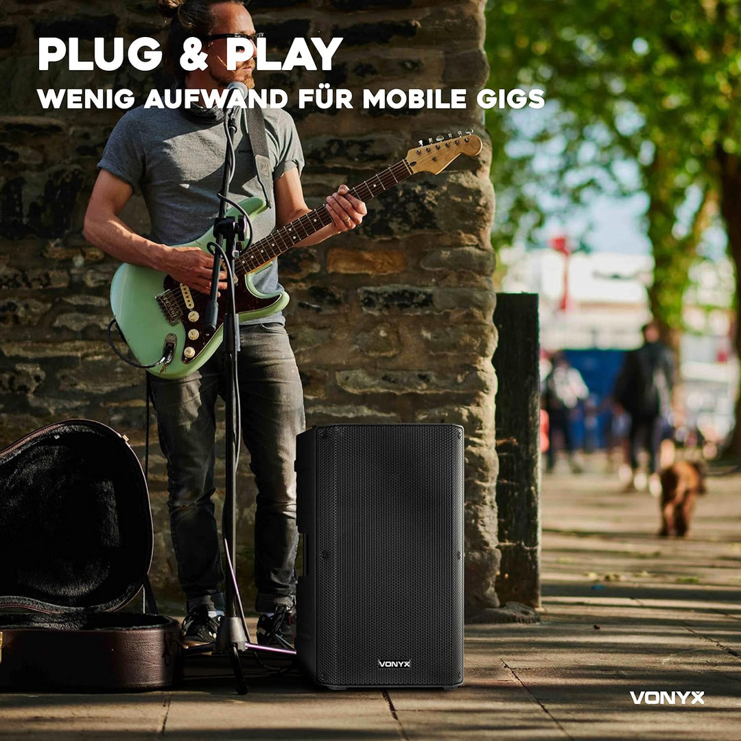 Vonyx VSA500-BP Partybox Bluetooth Lautsprecher Gross, 800 Watt, Akku 8 Std. Headset mit Ansteckmikr