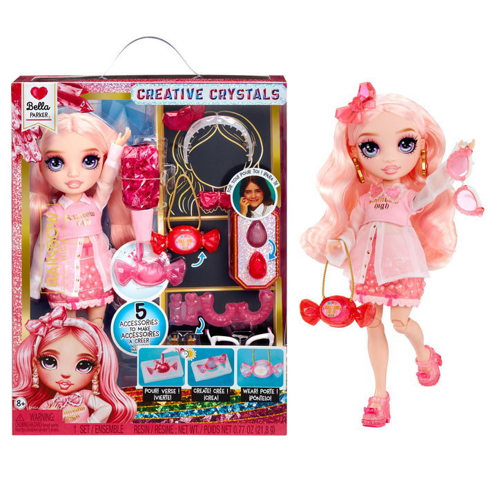 Rainbow High Creative Crystals Bella - Pinkfarbene 28 cm Modepuppe mit Make It Kit für Kristall-Acce