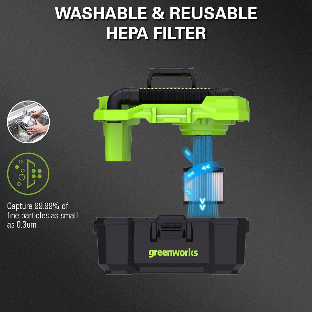 Greenworks Tools G24WDV 01-000004700407, 24V Wet/Dry Shop Vacuum, green,grey,black Nur Werkzeug, Nur