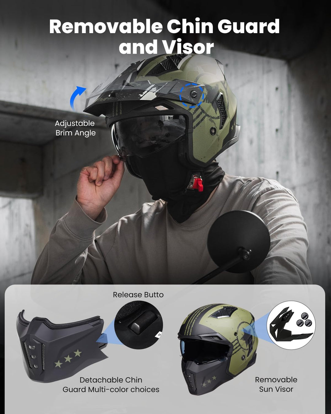ILM Helm Integralhelm | Jethelm Motorrad Motocross Herren Damen Vintage Retro mit Visier ECE mit ans