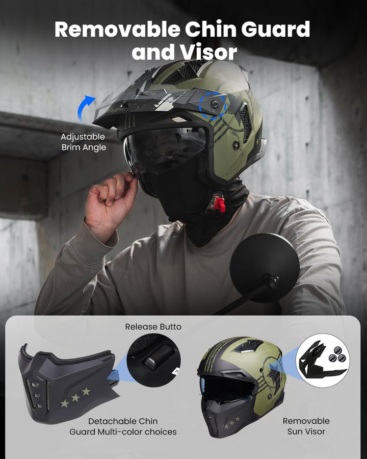 ILM Helm Integralhelm | Jethelm Motorrad Motocross Herren Damen Vintage Retro mit Visier ECE mit ans