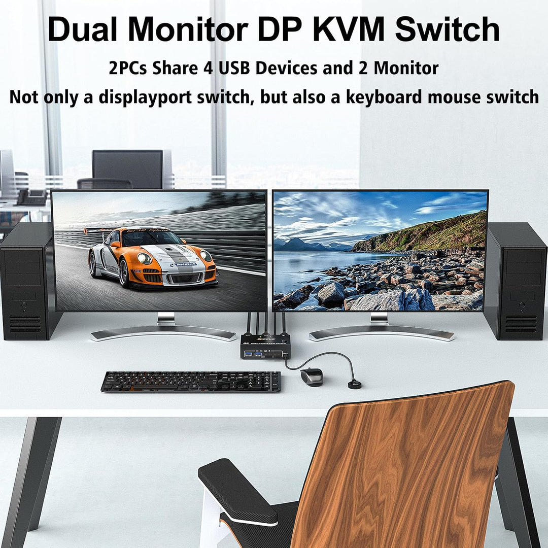 8K DisplayPort KVM Switch 2 PC 2 Monitore 8K@30Hz 4K@144Hz, Dual Monitor KVM Switch mit DisplayPort