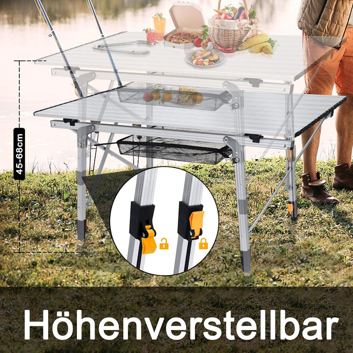 FIVMEN Campingtisch Klappbar 90x51,5 cm Klapptisch Camping Höhenverstellbar Aluminium Camping Tisch