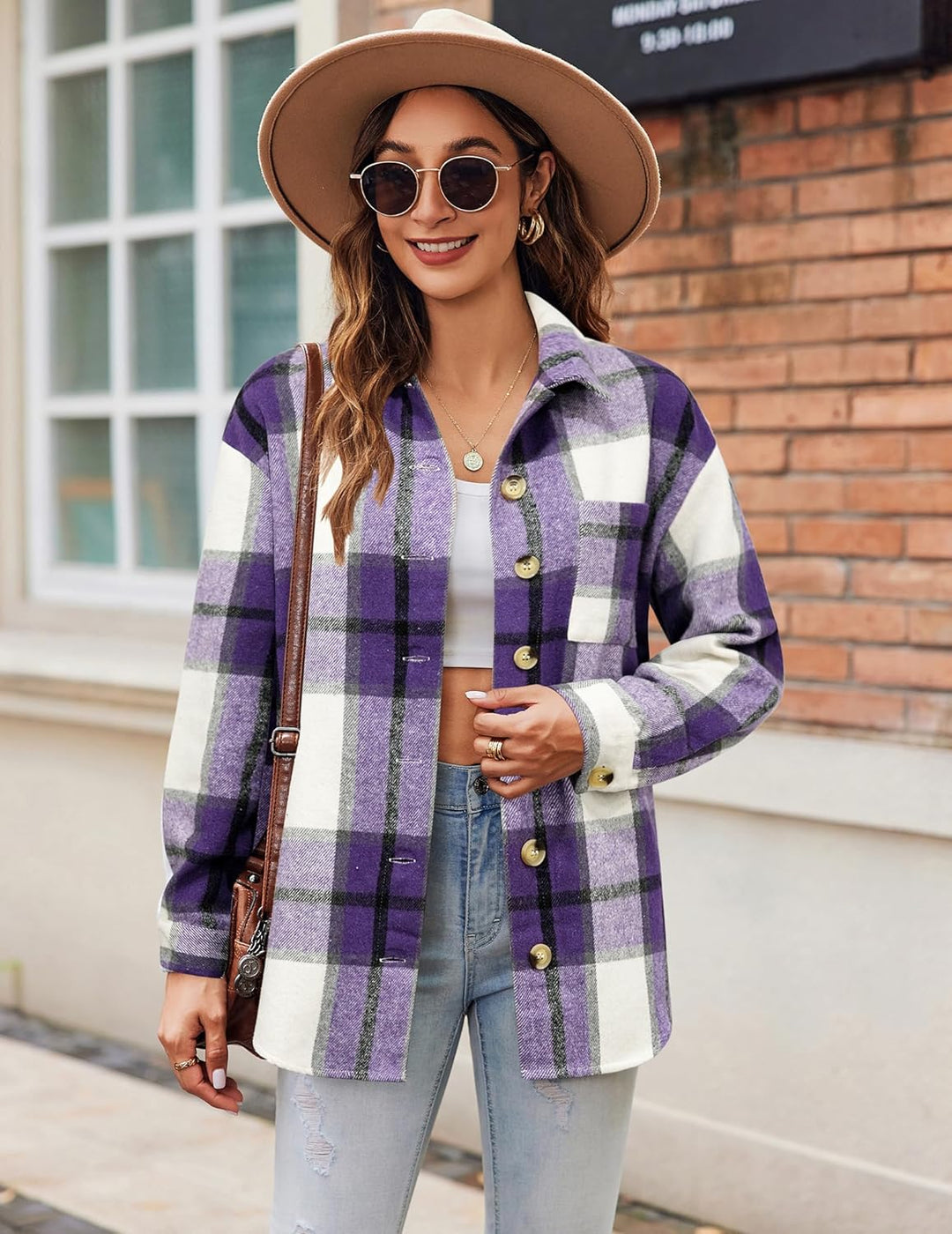 Zeagoo Damen Hemdjacke Karierte Hemdbluse Langarm Knopfleiste Flanell Bluse mit Tasche Lässige Bluse