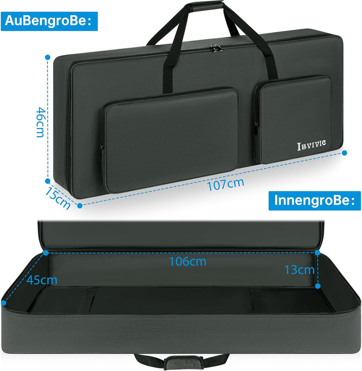 OUUTMEE 61 Keyboard Tasche Zwei Möglichkeiten Zum Tragen,107 x 45 x 16 cm Keyboard Piano Tasche,600D