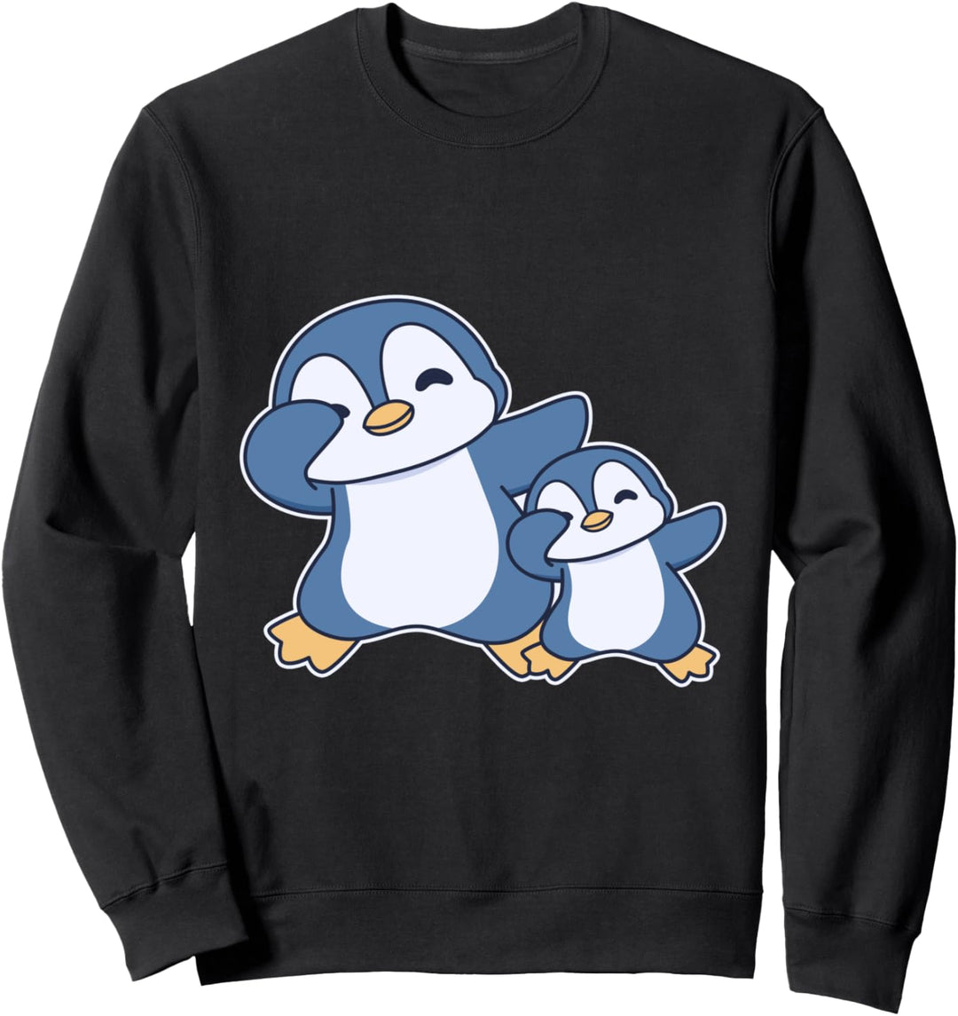 Netter Dabbing Kawaii-Pinguin mit Pinguin-Kind Sweatshirt