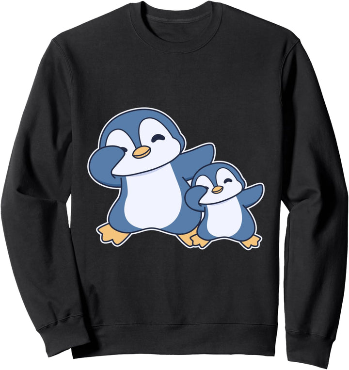 Netter Dabbing Kawaii-Pinguin mit Pinguin-Kind Sweatshirt