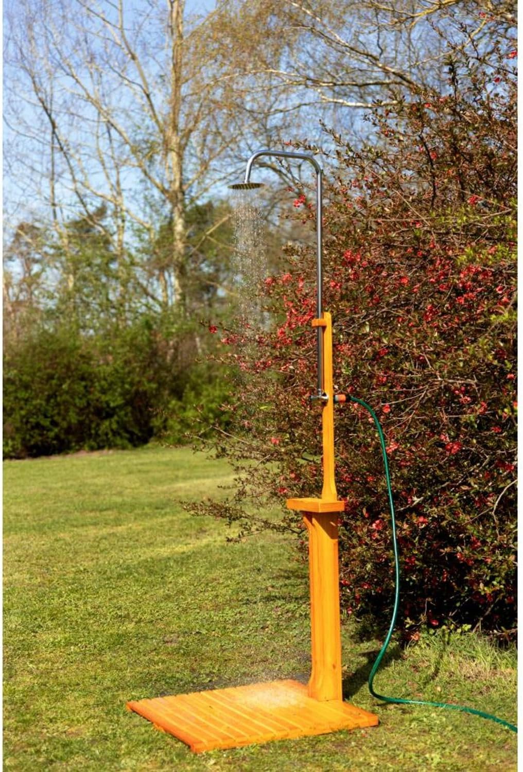 BURI Gartendusche aus geöltem Kiefernholz mit verzinktem Eisen 75x75x221cm Dusche Garten Aussendusch