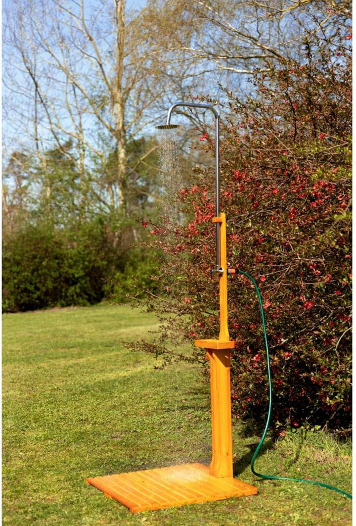 BURI Gartendusche aus geöltem Kiefernholz mit verzinktem Eisen 75x75x221cm Dusche Garten Aussendusch