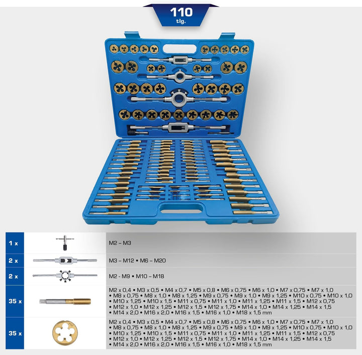 BRILLIANT TOOLS BT101985 TiN Gewindeschneidwerkzeug-Satz, 110-tlg. [Powered by KS Tools]