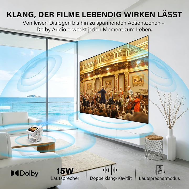 Smart Beamer 4K Unterstützt, FHD 1080P Projektor mit Touchscreen,Dual-Display Heimkino Projektor 120
