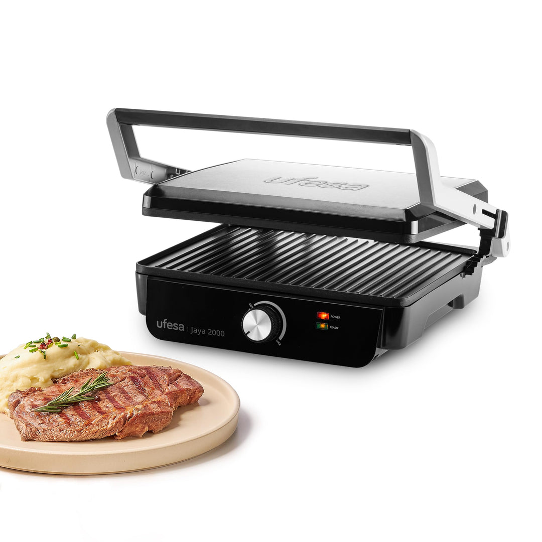 Ufesa Elektrogrill Jaya 2000W – Sandwichmaker, Elektrische Kochplatte und Grill, 180º Öffnung, Tempe
