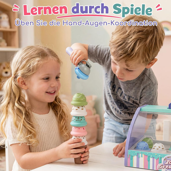 Lehoo Castle Eisdiele Kinder, Kinderküche Zubehör ab 3 Jahre, Eisladen Kinder für Rollenspiele mit E