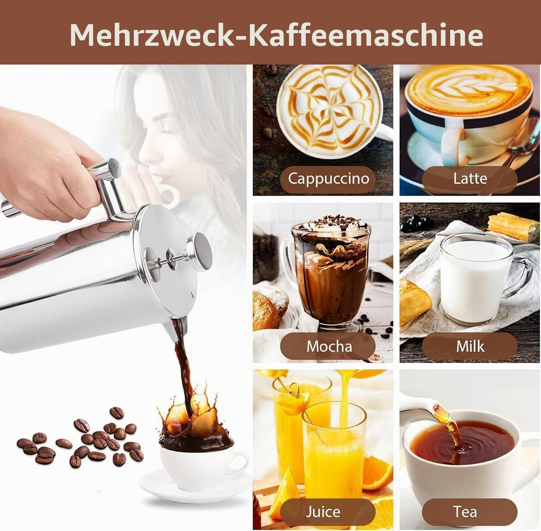 Kaffeebereiter French Press 1,5 Liter Kaffeezubereiter aus Edelstahl, Doppelwandig Isoliert French P