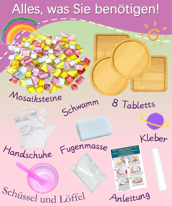 Finsink Mosaik bastelset kinder 8pcs mosaik untersetzer bastelset diy holz untersetzer Set Mosaikste