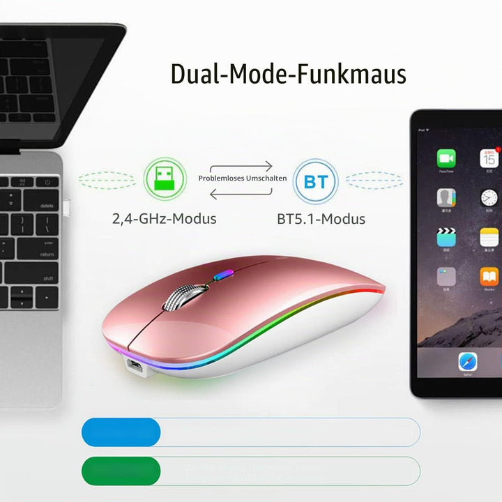 Uiosmuph Bluetooth Maus Kabellose, LED Funkmaus wiederaufladbar Leise Wireless Mouse 2.4GHz Kabellos