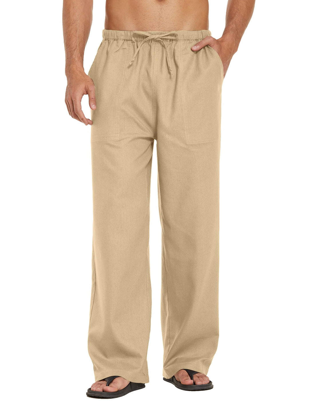 COOFANDY Leinenhose Herren mit Tunnelzug Herrenhose Leicht Sommerhose Freizeithose Einfarbig Leinen