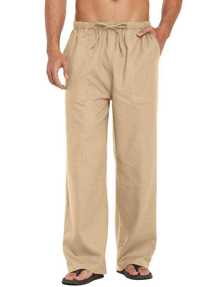 COOFANDY Leinenhose Herren mit Tunnelzug Herrenhose Leicht Sommerhose Freizeithose Einfarbig Leinen