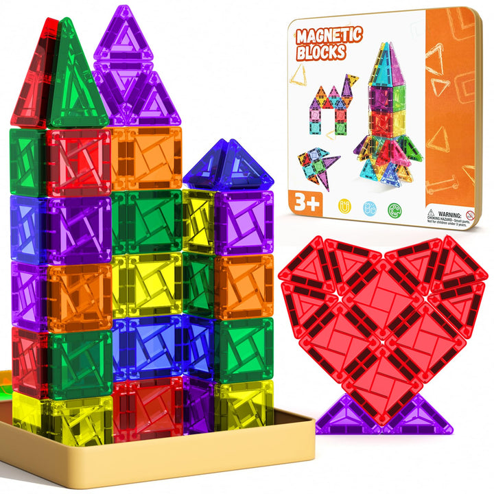 Magnetische Fliesen 60 Stück, Mini Magnetbausteine ReiseSet, Magnetbausteine für Kinder Kreatives Sp