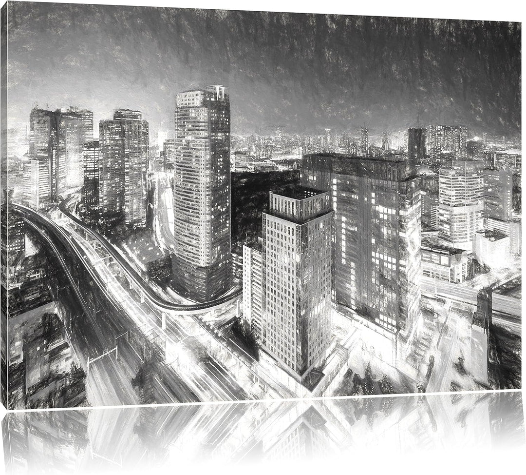 Pixxprint Moderne Architektur in Tokio / 100x70cm Leinwandbild bespannt auf Holzrahmen/Wandbild Kuns