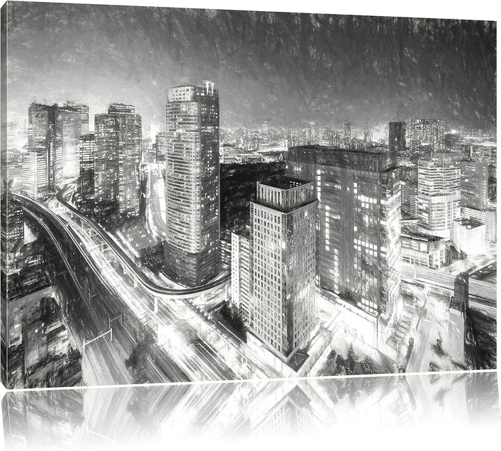 Pixxprint Moderne Architektur in Tokio / 100x70cm Leinwandbild bespannt auf Holzrahmen/Wandbild Kuns