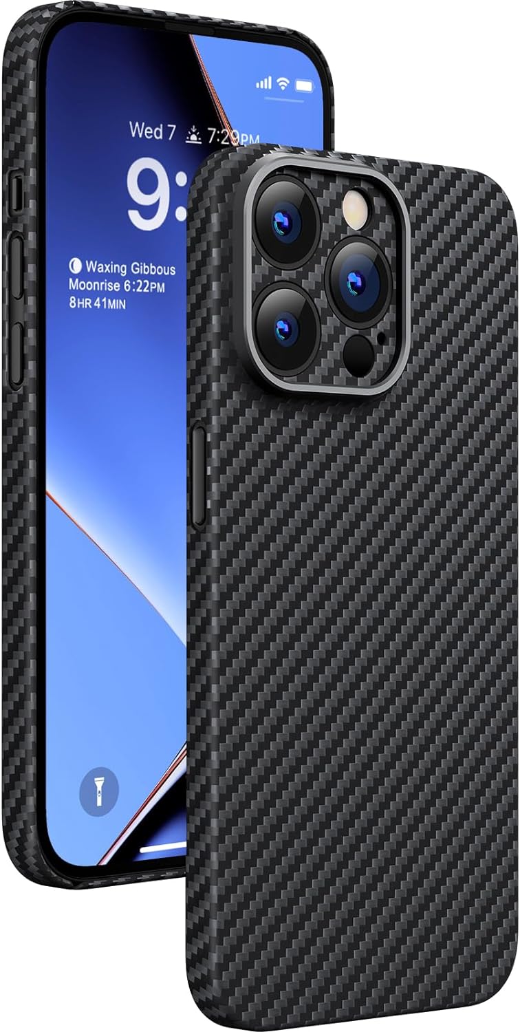 memumi Carbon Hülle für iPhone 15 Pro Max, 0,5 mm Superdünne, Hülle aus echter Aramidfaser [100% Ara