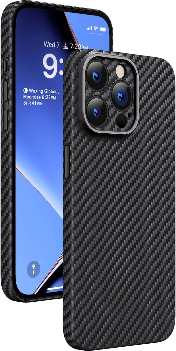 memumi Carbon Hülle für iPhone 15 Pro Max, 0,5 mm Superdünne, Hülle aus echter Aramidfaser [100% Ara