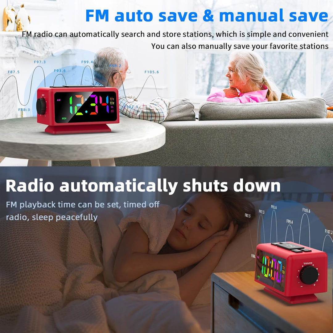 ThreeH RGB Wecker mit Radio 11 Farben Zeitanzeige 12 Stufen Lautstärke & Helligkeit einstellbar Schl