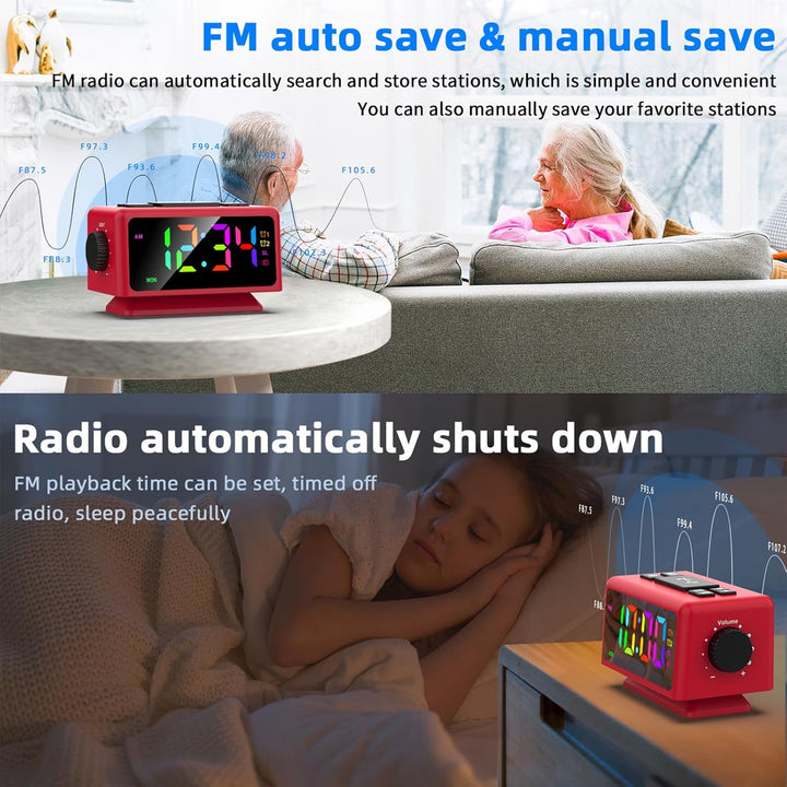 ThreeH RGB Wecker mit Radio 11 Farben Zeitanzeige 12 Stufen Lautstärke & Helligkeit einstellbar Schl