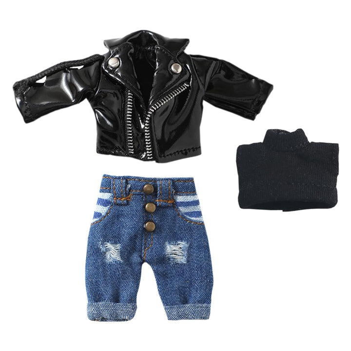 niannyyhouse 1/12 BJD OB11 Puppenkleidung Lederjacke Weste Zerrissene Jeans Puppe Dressup (Schwarz),