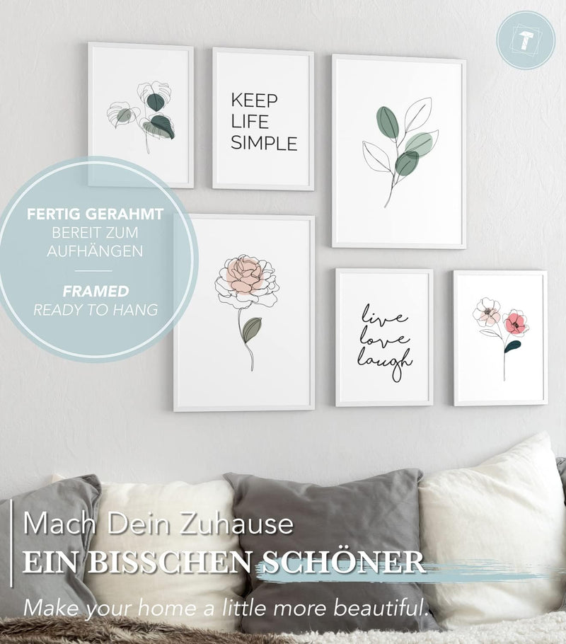 Papierschmiede® Mood Poster Set Little Green, Fertiges Bilder Set mit Rahmen (Holz, weiss), Wohnzimm