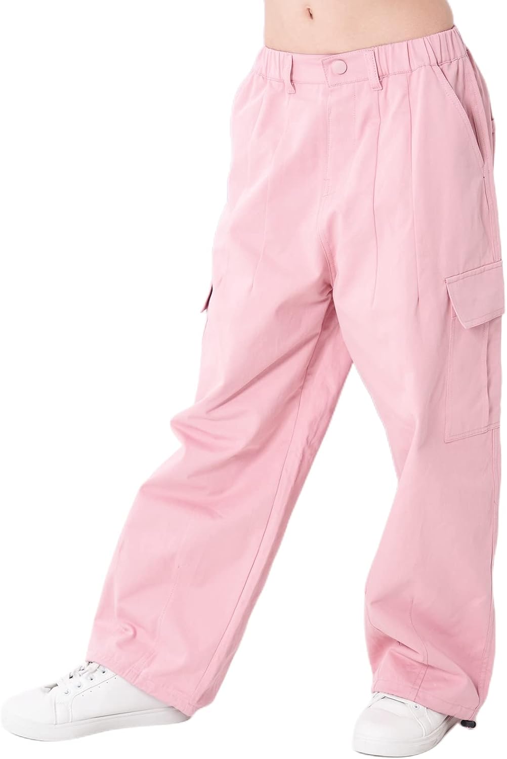 Rolanko Mädchen Cargohose, Baumwoll Baggy Hose mit Elastischer Taille und Mehreren Taschen für Kinde