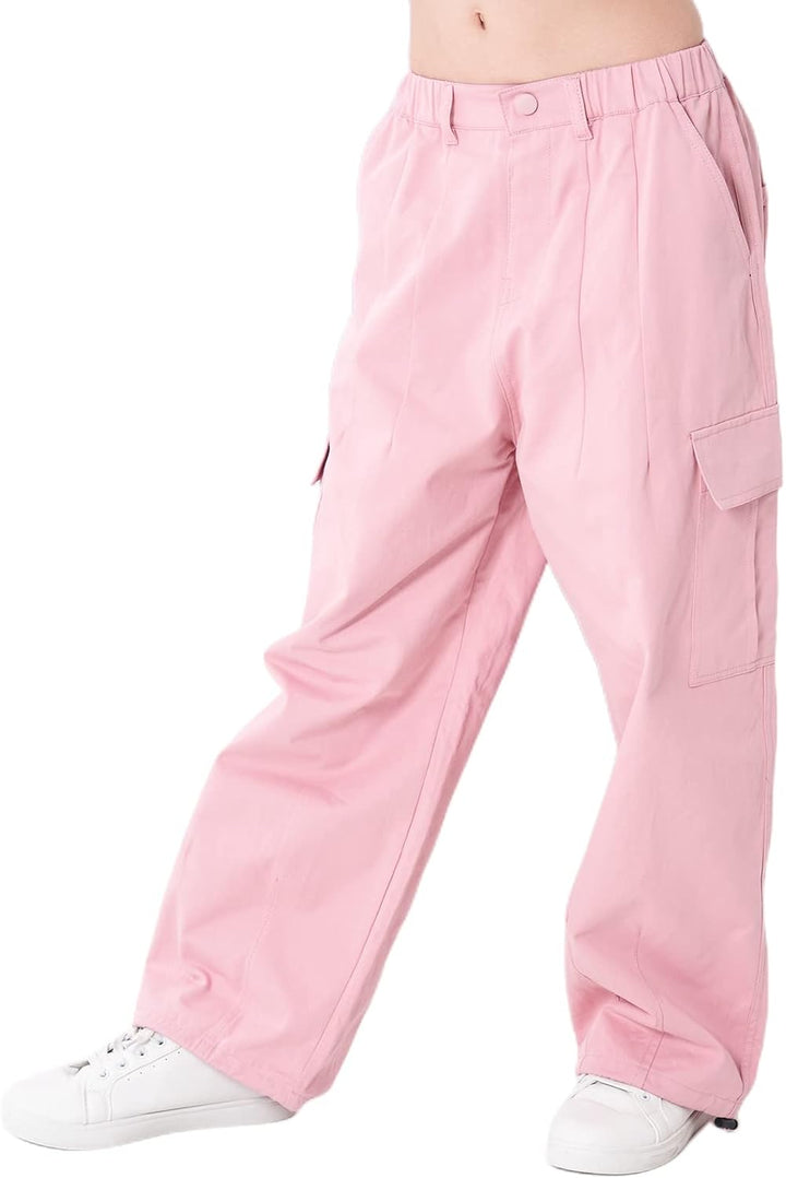 Rolanko Mädchen Cargohose, Baumwoll Baggy Hose mit Elastischer Taille und Mehreren Taschen für Kinde