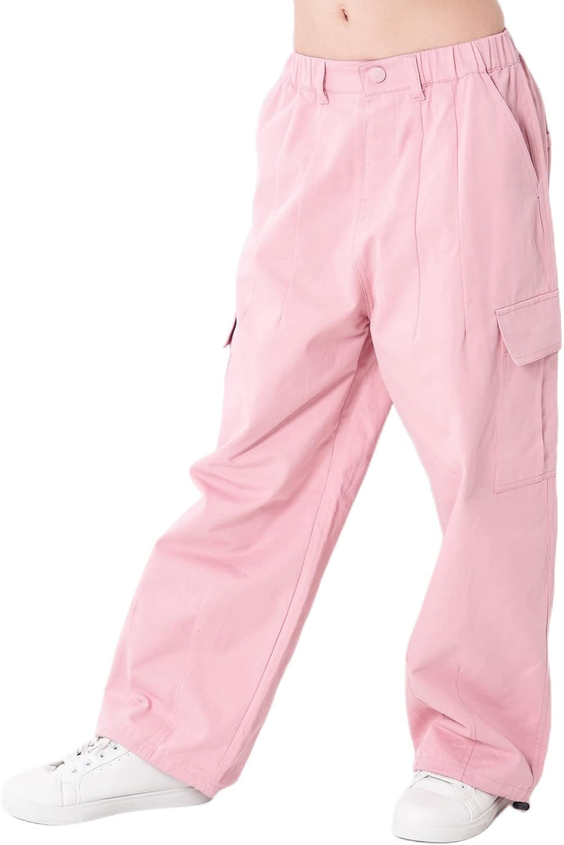 Rolanko Mädchen Cargohose, Baumwoll Baggy Hose mit Elastischer Taille und Mehreren Taschen für Kinde