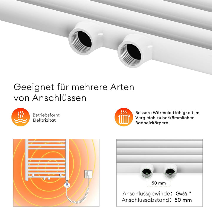 Mai &amp; Mai Badheizkörper Handtuchheizkörper 50x120 cm Weiss | Badheizung Heizkörper bad mit Heizstab