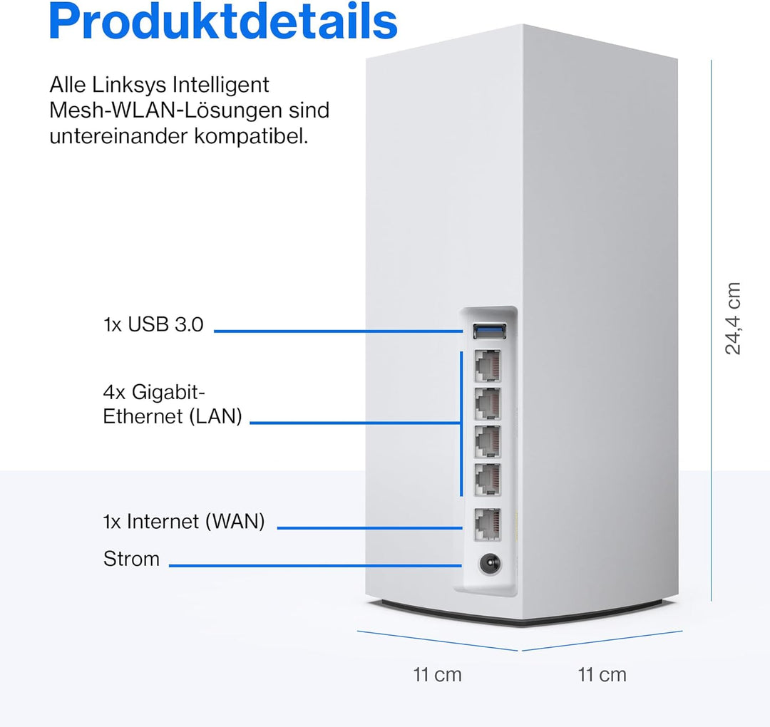 Linksys Velop MX5300 Tri-Band Mesh-WiFi 6-System (AX5300) WLAN-Router mit bis zu 260 m² Funkabdeckun