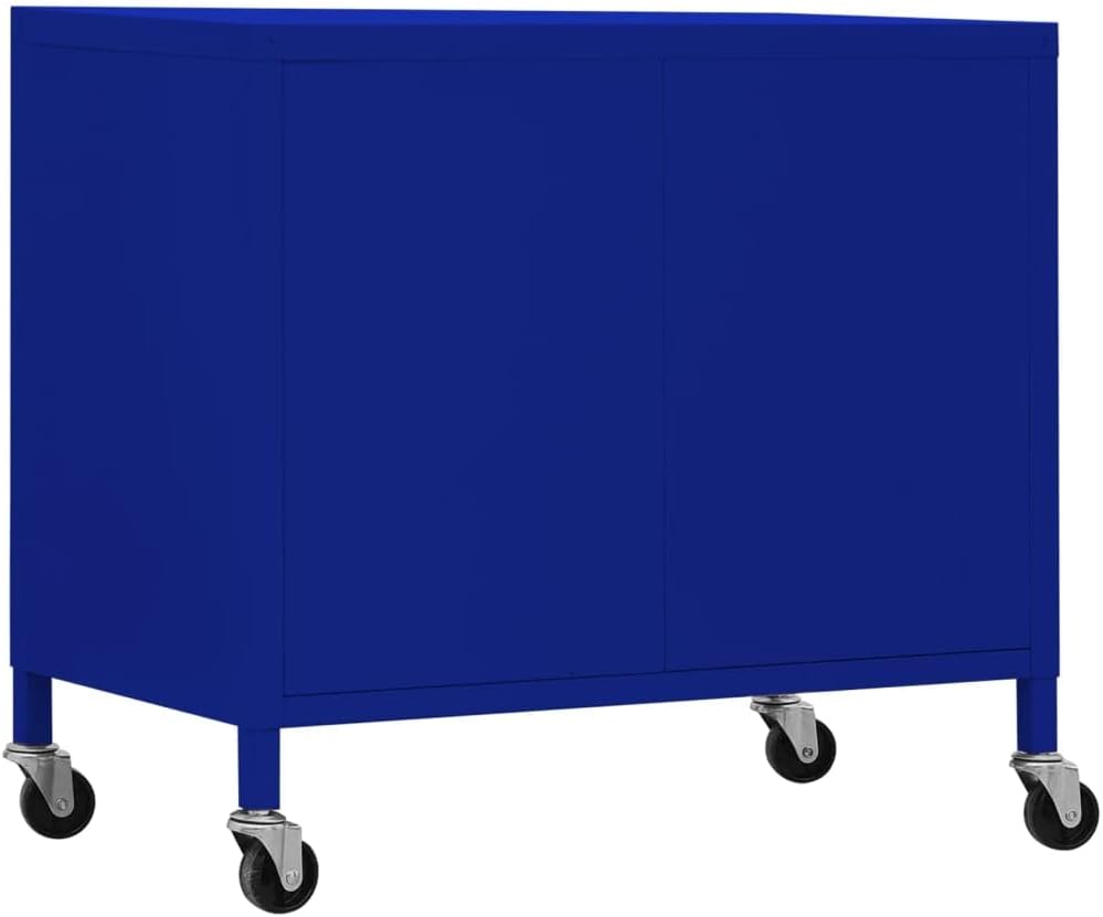 vidaXL Lagerschrank Marineblau 60x35x56cm Stahl Sideboard Schrank mit Rollen Büroschrank Metallschra