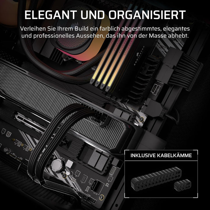 Corsair Elite Premium Pro-Kit mit Einzeln Ummantelten Typ 5-Netzteilkabeln – Flache Kabelkämme, Drei