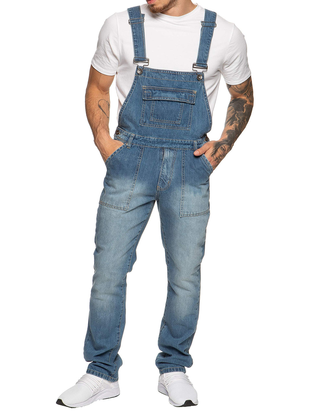 989Zé ENZO Latzhose für Herren, Jeansblau, Arbeitsmode, Latzhose, lässiger Overall, Jeans, Taillengr