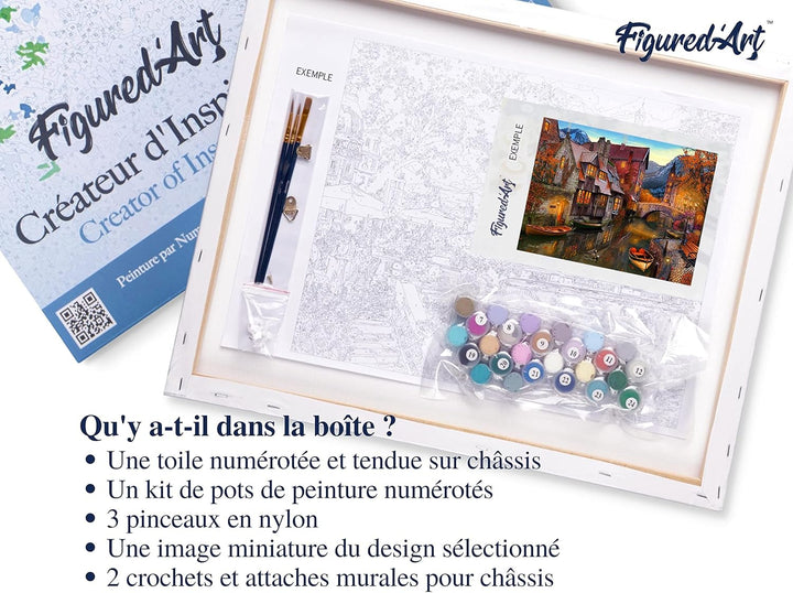 Figured'Art Malen Nach Zahlen Erwachsene Mit Rahmen Kanal im Herbst - Paint by Numbers Basteln DIY B