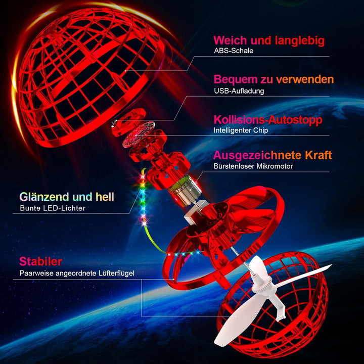 Fliegender Ball (rot) Flying Orb Ball UFO Magic Spinner Spielzeug für Kinder im Freien, Geschenk für