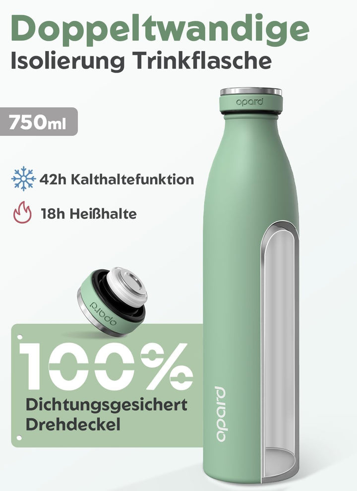 Opard Grip Thermosflasche 750ml, 36h Kalt &amp; 12h Heiss Trinkflasche Edelstahl, Trinkflasche Kohlensäu