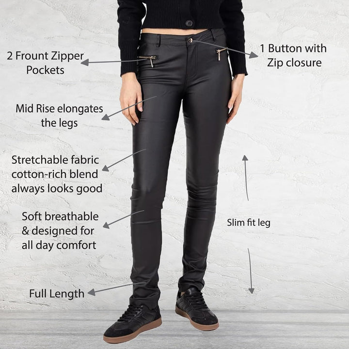 Lusty Chic Damen Kunstlederhose Leder Look Hosen Biker Stretch Skinny Jeans XL Schwarz 3, XL Schwarz