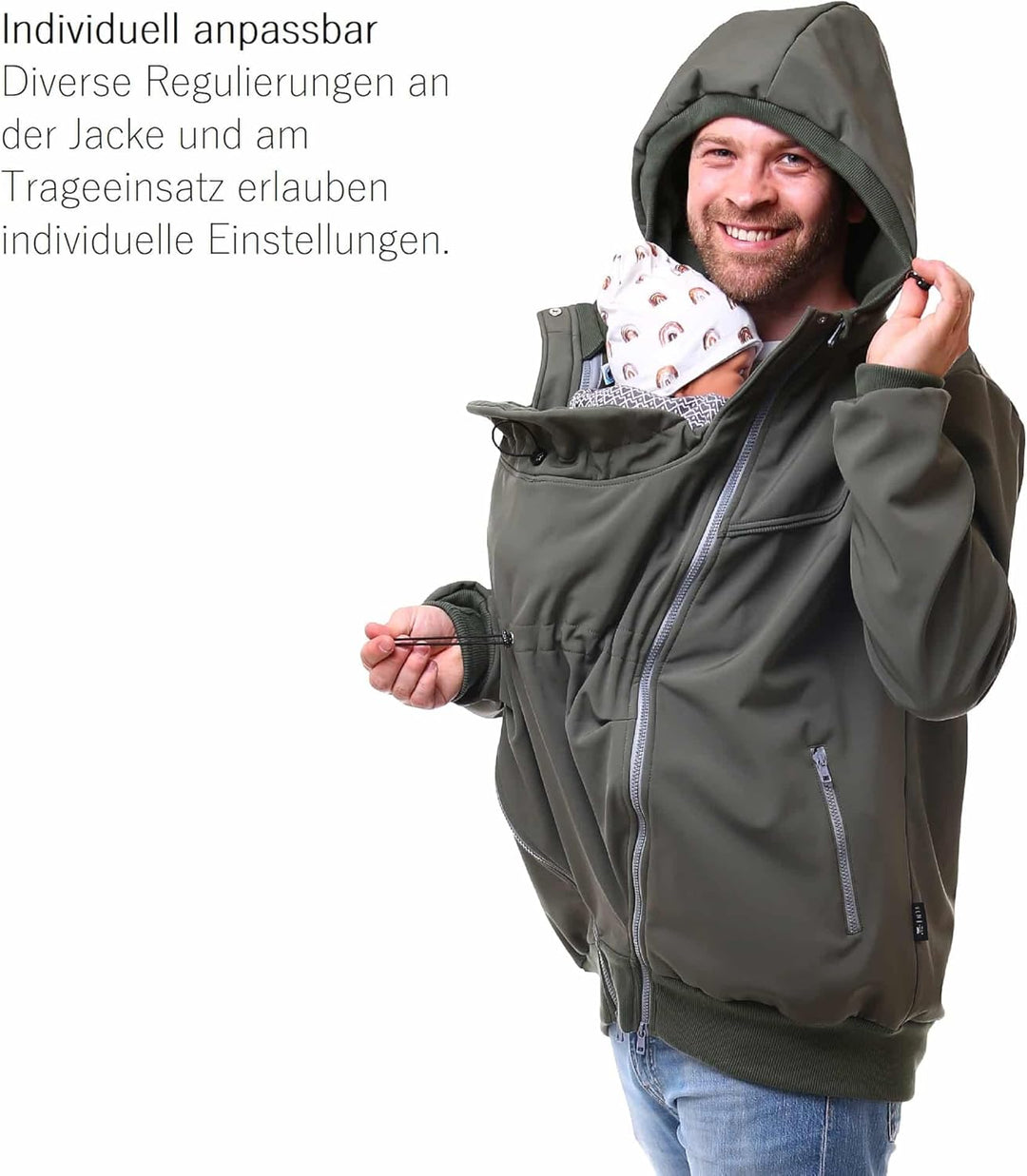 Viva la Mama - Männerjacke zum Babytragen aus Softshell - Explorer L Oliv - mit Rückentragemöglichke