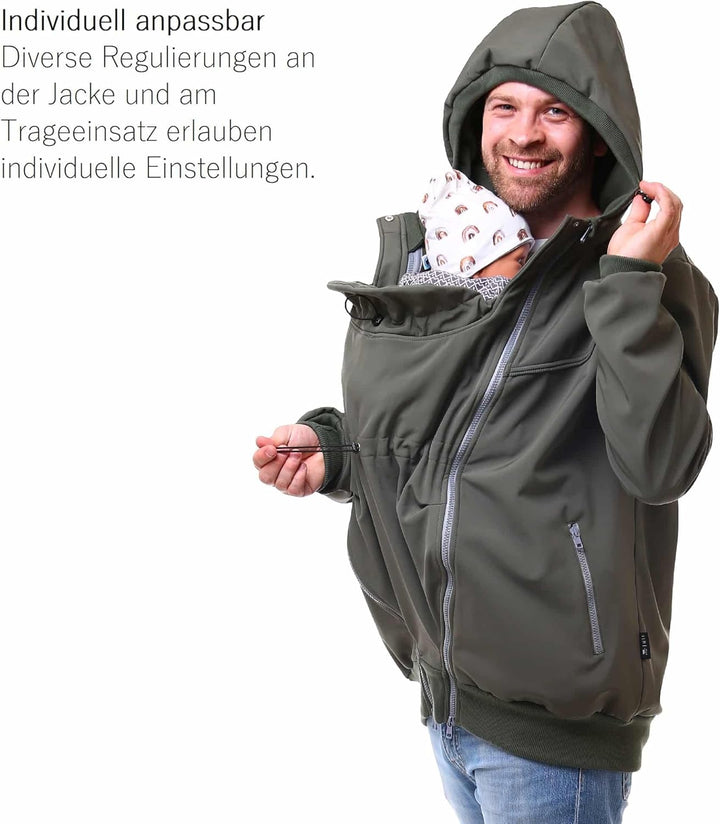 Viva la Mama - Männerjacke zum Babytragen aus Softshell - Explorer L Oliv - mit Rückentragemöglichke