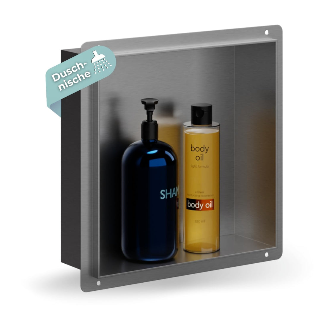 HAGO24 DIY Duschnische 30x30cm I Wandnische Dusche aus Edelstahl I einbaubare Duschablage in silber