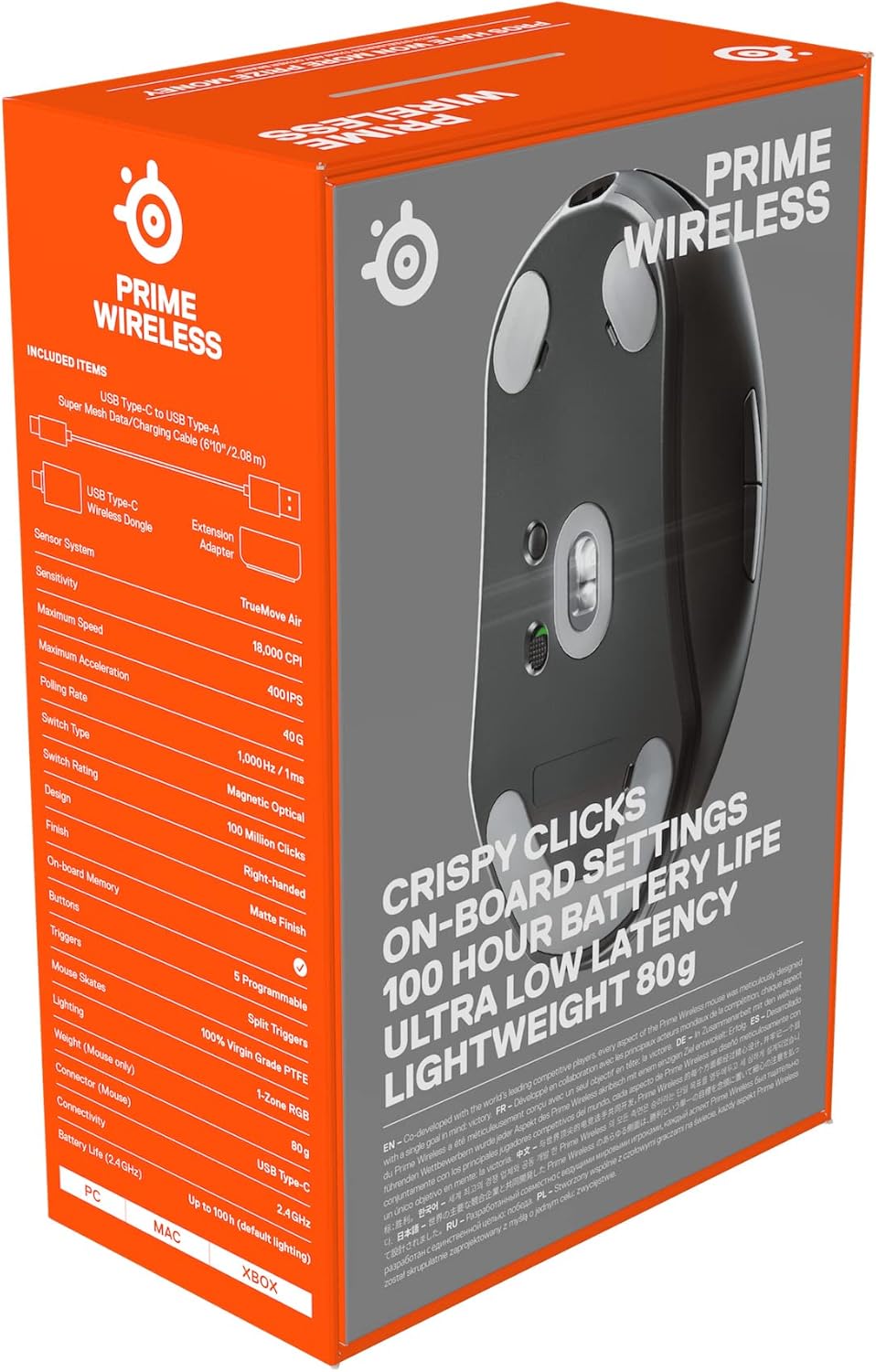 SteelSeries Prime Wireless - Esports Leistung Kabellose Gaming-Maus - 100 Stunden Akkulaufzeit - Tru