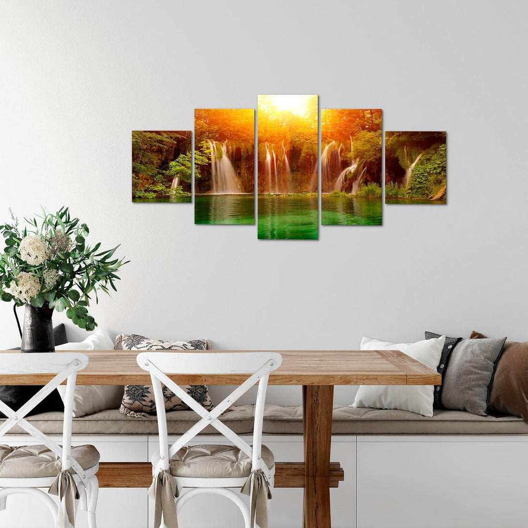 Runa Art Wandbilder Wasserfall Landschaft 5 Teilig Bild auf Vlies Leinwand Deko Schlafzimmer Wohnzim