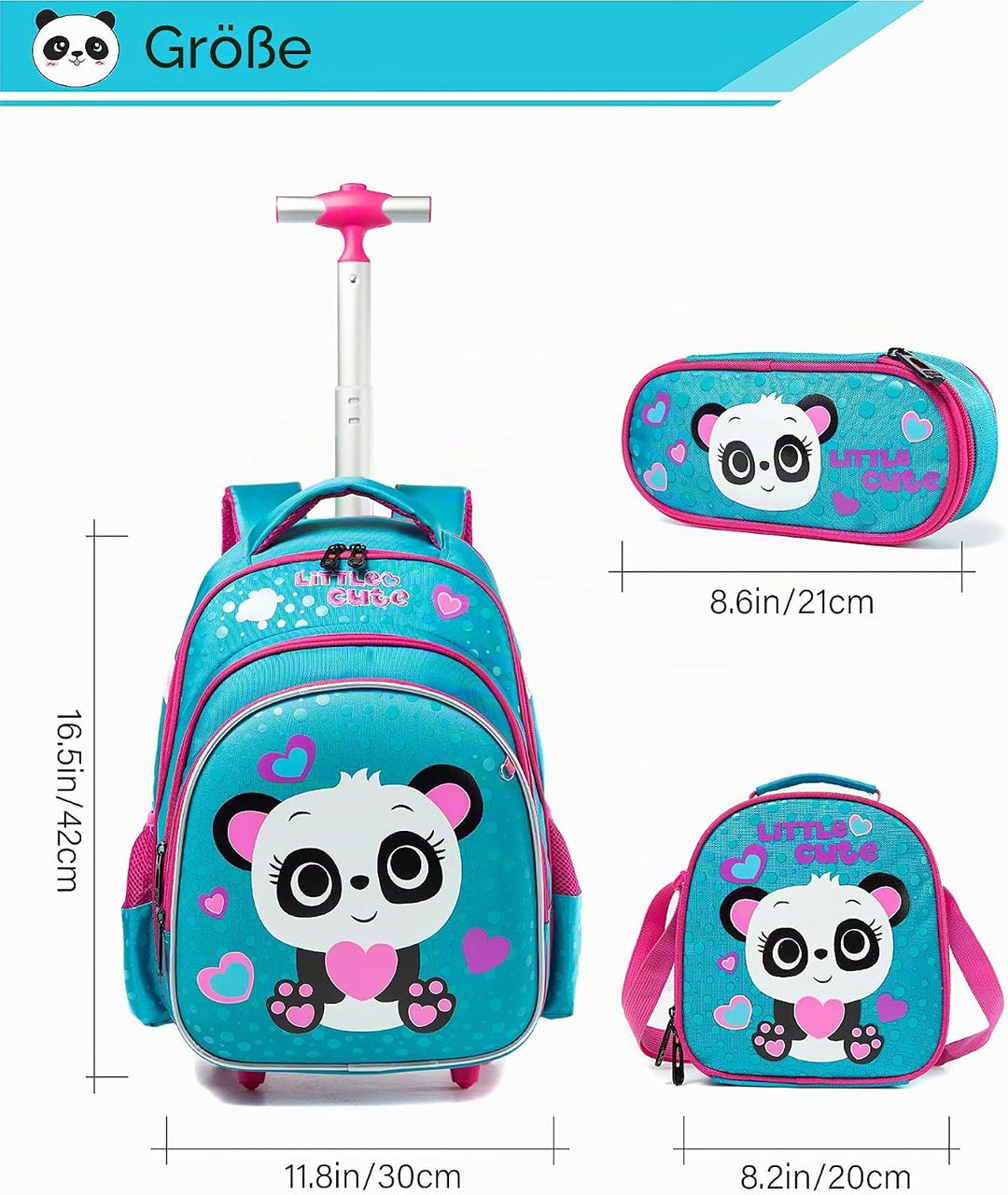 HTgroce Einhorn Schulranzen Rucksack Trolley mit 2 Rollen für Kinder Mädchen,Schulranzen mit Rollen